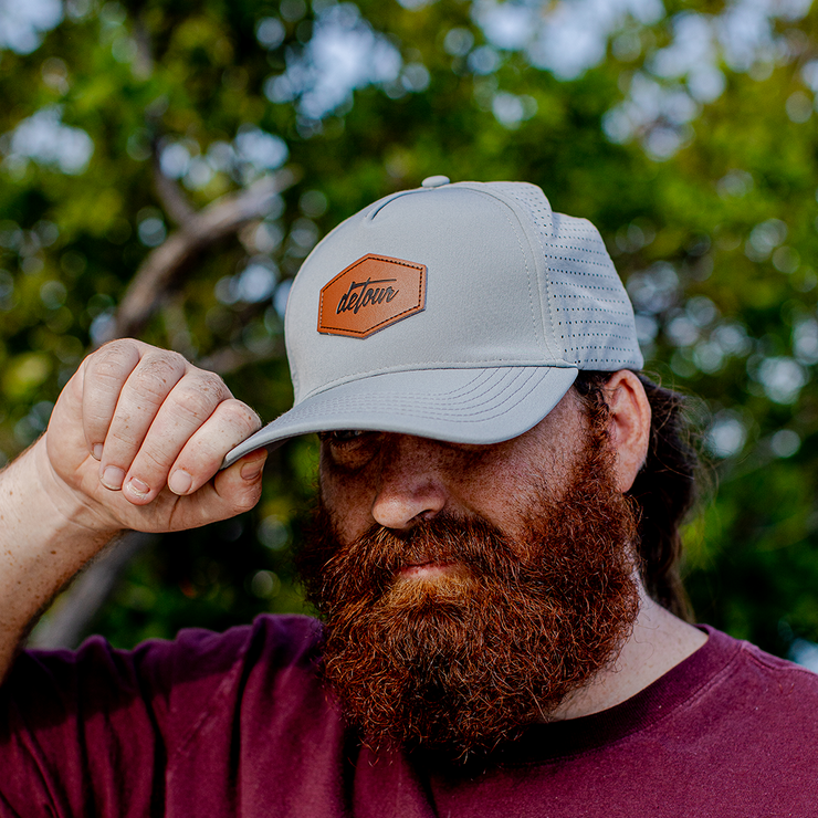 Gray Leather Patch Snapback Hat